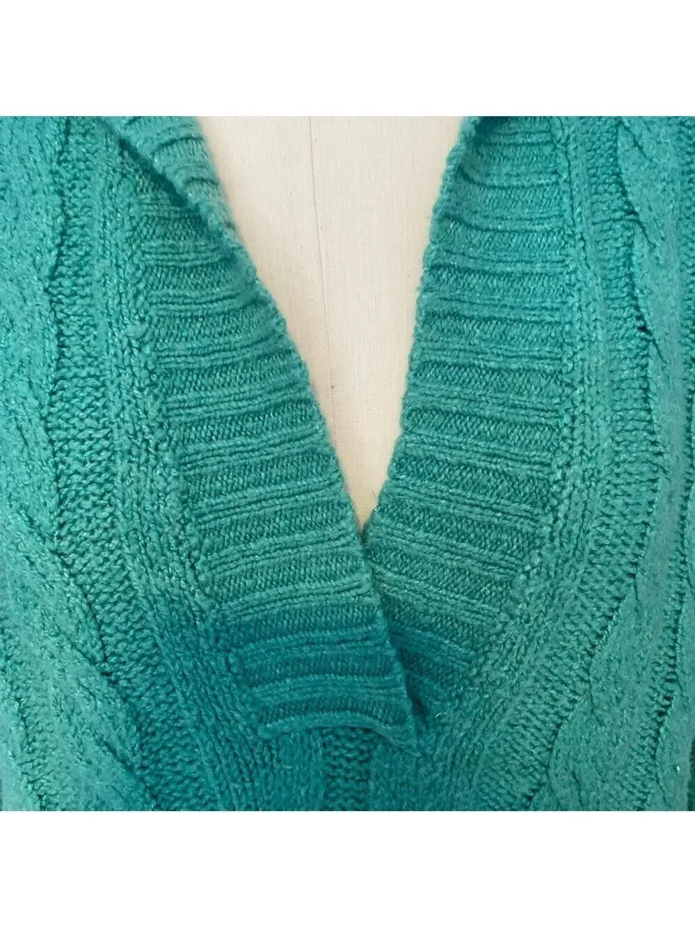 American Eagle Green Cable Knit Cropped Hoodie Sweater Boxy Oversized XS